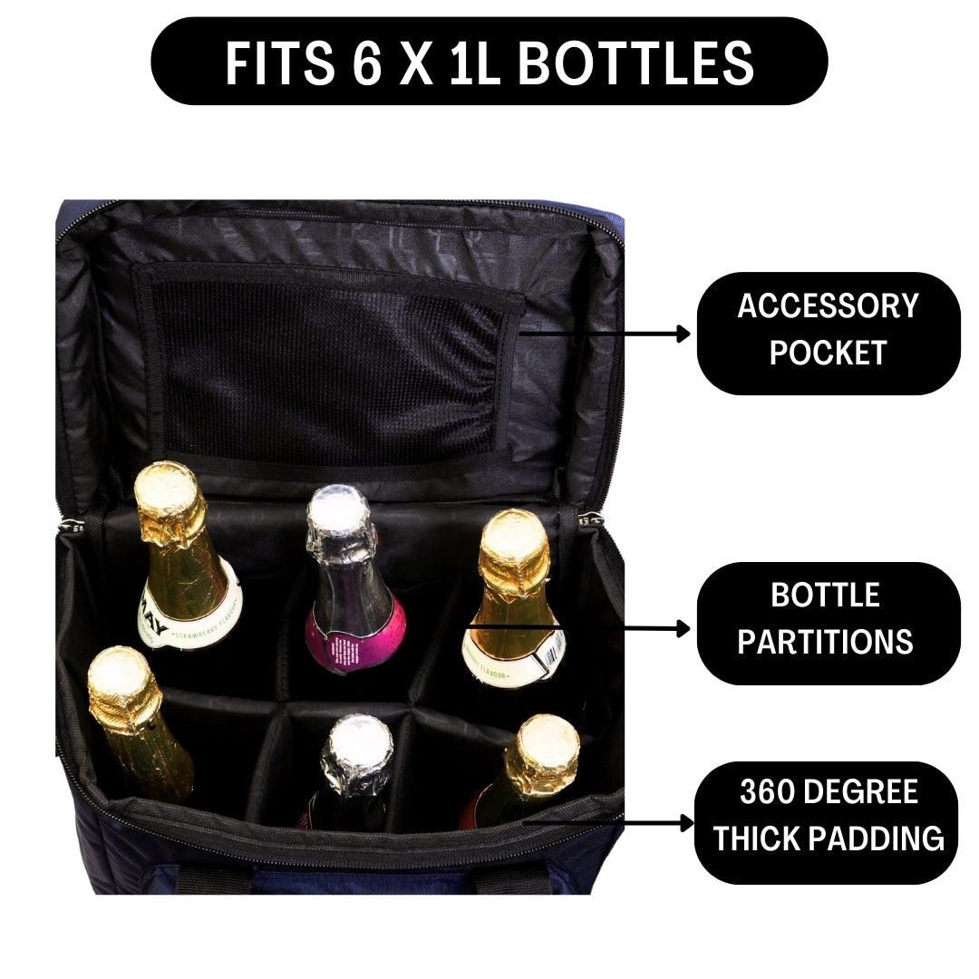 Outer Woods Insulated 6 Bottle Cooler Bag | with 6 Units of Ice Gel Packs | Wine Cooler Bag | Beer Cooler Bag | Insulated Bag | Fits 6 Full Size Bottles