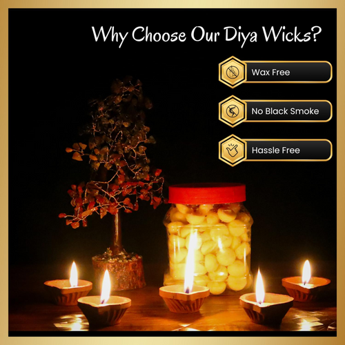 Pure Ghee Wicks with Long Burning Time | Chemical-Free Diya Wicks for Pooja & Festivals (2.5g)