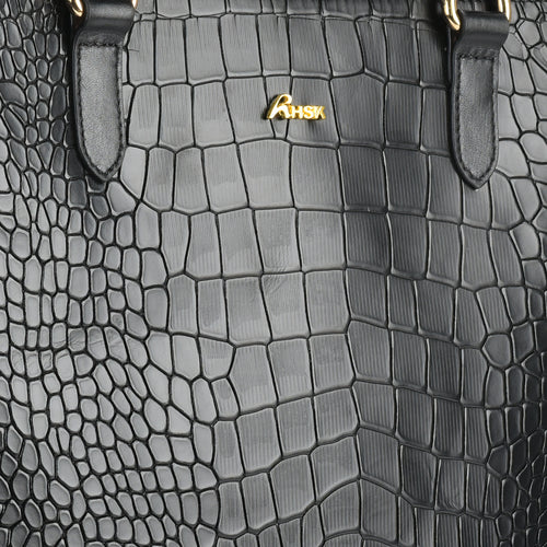 Utility Black Croc Leather Tode Bag, Premium Quality Leather, Spacious and Stylish Design, Ideal for Work and Travel