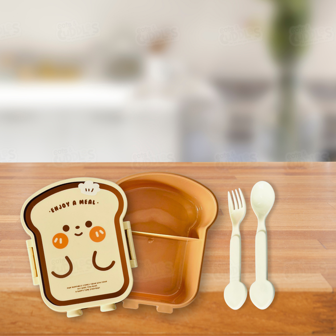 Cute Fast Food Design Plastic Lunch Box for Kids with Spoon and Fork (Bread)