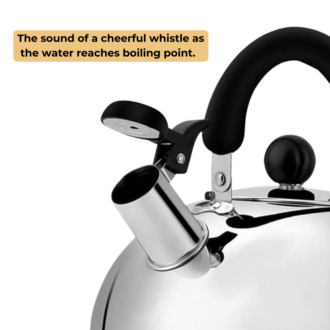 Stainless Steel Whistling Tea Kettle for Camping & Indoor Use | Fast Boiling Water Kettle with Heat-Resistant Ergonomic Handle | 2.1 Quart (2L) Capacity - Silver