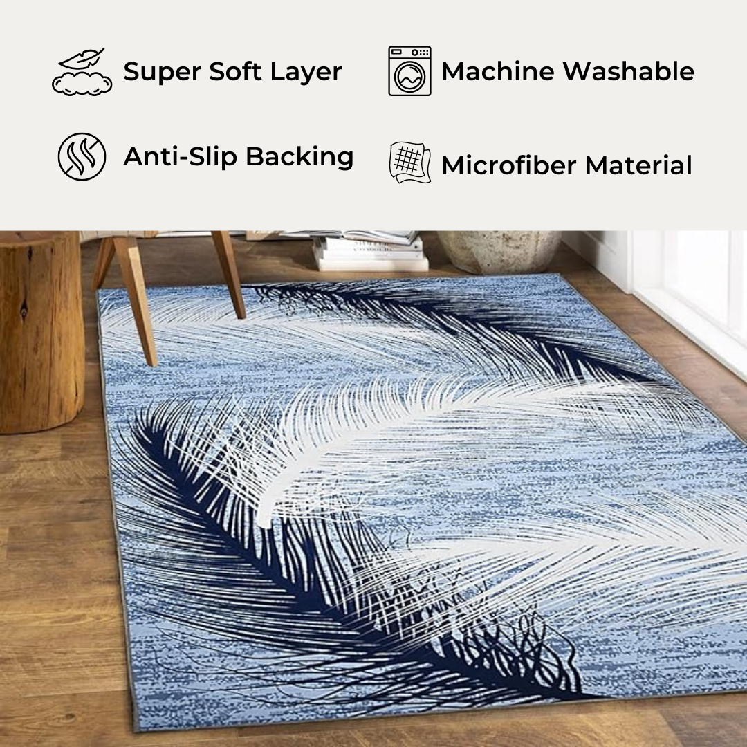 bellolin Washable Area Rug | Non-Slip Carpet for Living Room, Foldable Floor Cover, Indoor Floor Rug, Machine Washable Rug for Bedroom & Office, Feather Print Rug