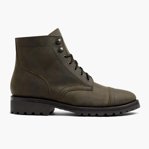 Rugged Matte Black Welt Boots, Handcrafted Detailing, Comfortable Fit, Goodyear Welted, Brogue Pattern, Lightweight Design, Hand-Finished Burnish