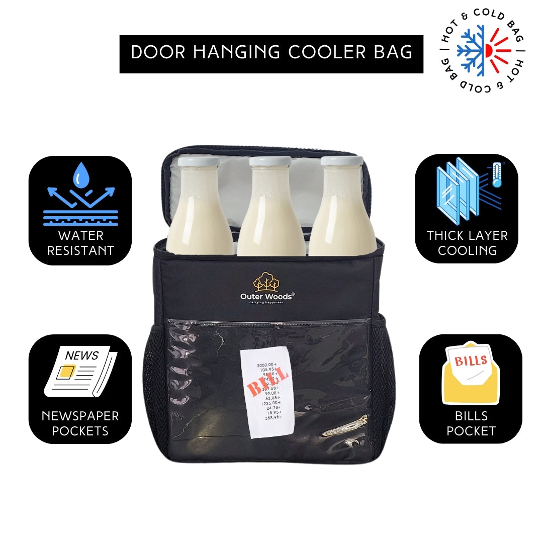 Outer Woods Door Hanging Cooler Bag with Adjustable Bottle Slots for Hot & Cold Items | Door Milk Bag with Water-Resistant Nylon