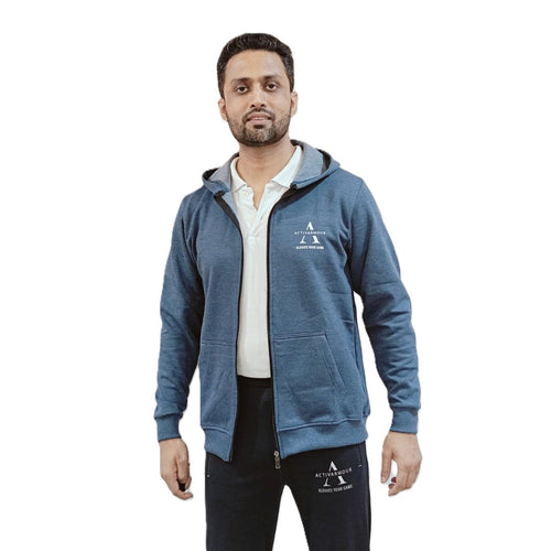 Men's Zipper Hoodie, Warm & Trendy, High-Quality Polyester Fleece, Comfortable Fit, Perfect for Outdoor & Travel (Navy Melange)