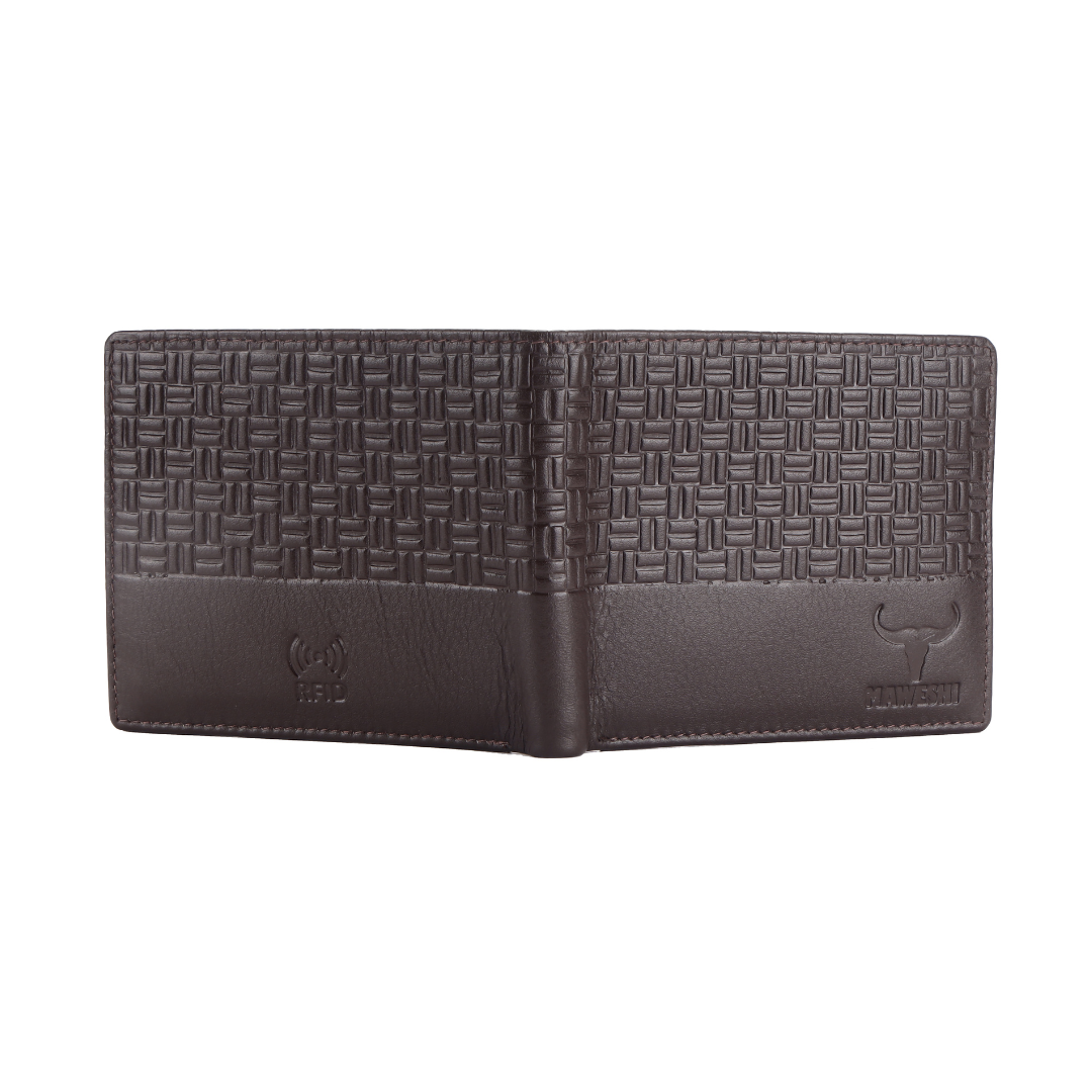 Leather Bifold Wallet for Men with Woven Design | RFID Blocking Wallet with Coin Pocket