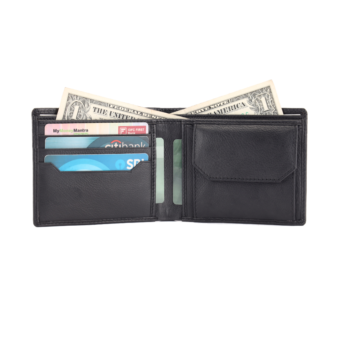 Leather Bifold Wallet for Men with Woven Design | RFID Blocking Wallet with Coin Pocket