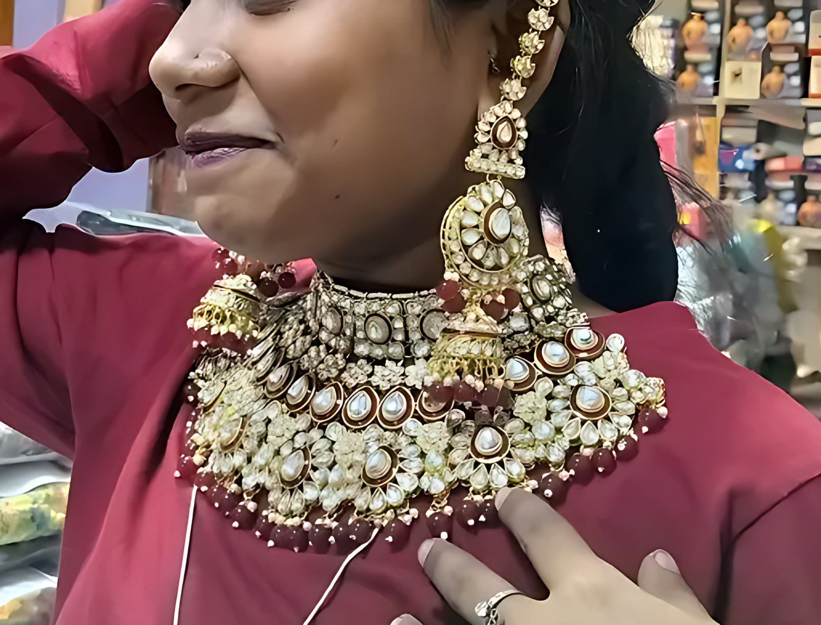 Royal Kundan Bridal Choker Necklace Set, Maang Tikka and Earrings, Traditional Indian Wedding Jewelry, Bridal Collections (Set of 2)