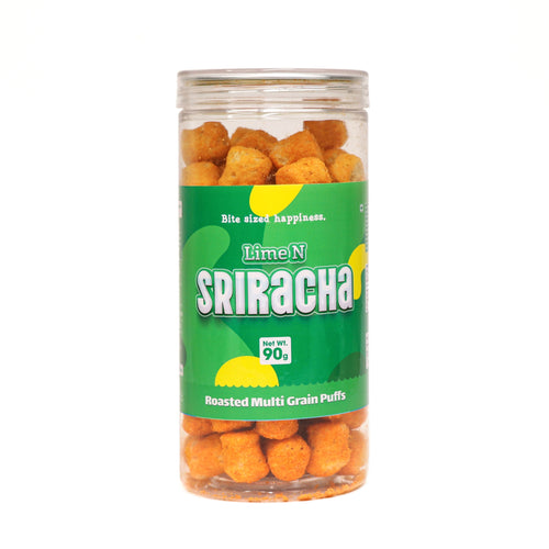 Crack A Nut's Lime N Sriracha Roasted Multi-Grain Puffs, Savory & Healthy Snack, Packed with Protein & Low in Sugar, Lightly Roasted Multi-Grain Goodness, Perfect for Cravings & Guilt-Free Indulgence, 100g.