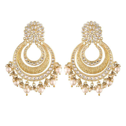 Elegant Gold-Plated Kundan Pearl Chandbali Earrings, Maang Tikka â€“ Traditional Bridal Jewelry Set, Traditional Indian Wedding Jewelry (Set of 1)