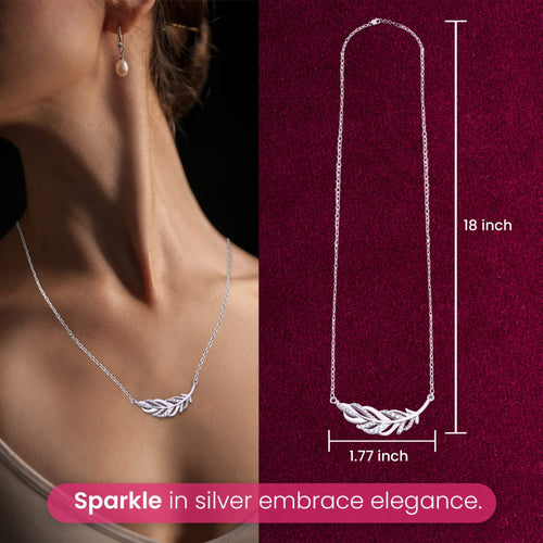 Sterling Silver Leaf Pendant, Shine Bright with Zirconia Stone, Pendant with Chain, Jewelry Gift, Perfect Gift for Her