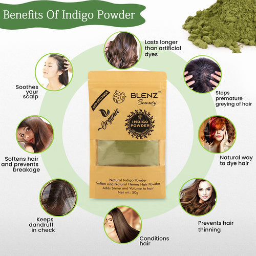 Organic Indigo Powder for Natural Hair Coloring, Gentle Hair Dye Treatment, Suitable for All Hair Types (50g)