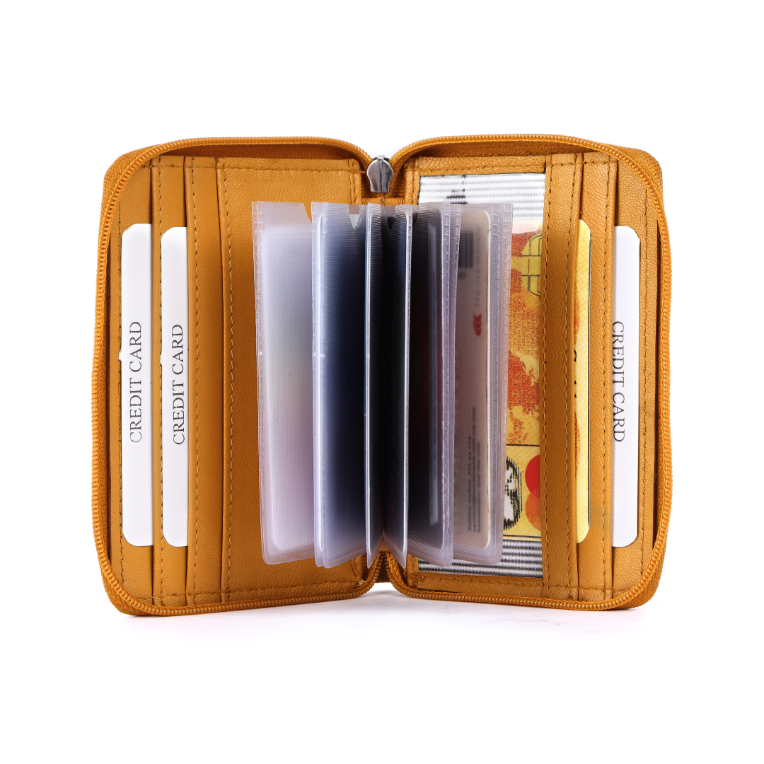 Genuine Leather Card Holder with 16 Card Slots | Unisex Zip Around Wallet with RFID Protection