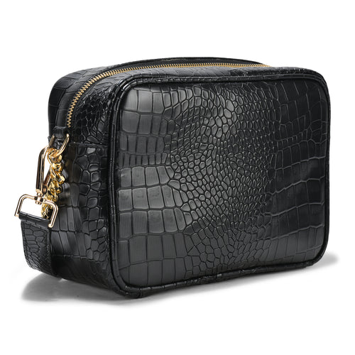 Genius Croc Leather Cross Body, Elegant Black Leather, Compact and Stylish, Ideal for Daily Use (Black)