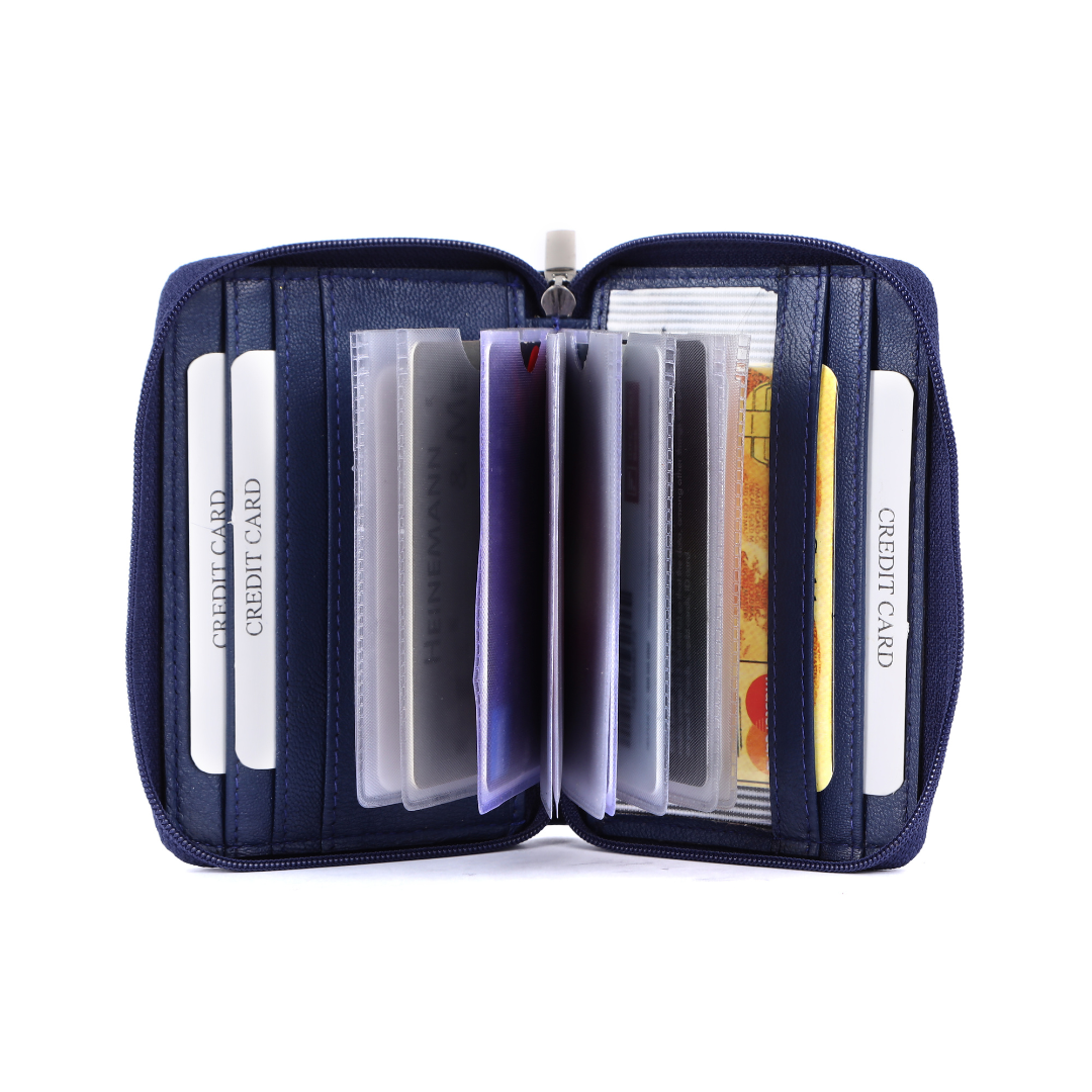 Genuine Leather Card Holder with 16 Card Slots | Unisex Zip Around Wallet with RFID Protection