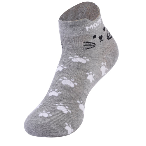 Ankle Cat Sneaker Socks, Premium Cotton Blend, Lightweight & Superior Grip, Extra Durability & Perfect for Everyday and Casual Wear (Grey/White)