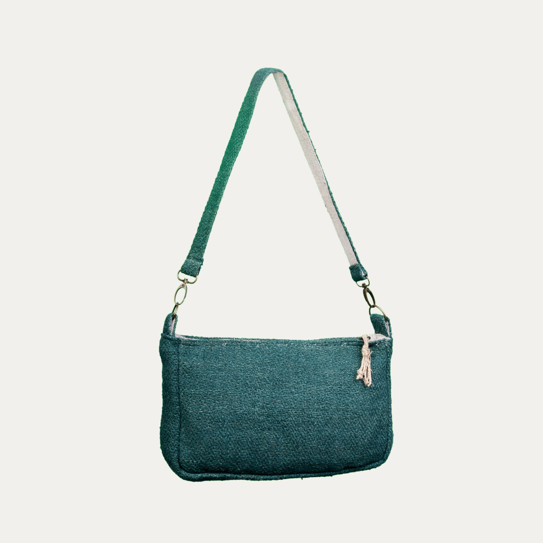 Stylish teal Sling Hemp Shoulder Bag for women, shown on a white background.