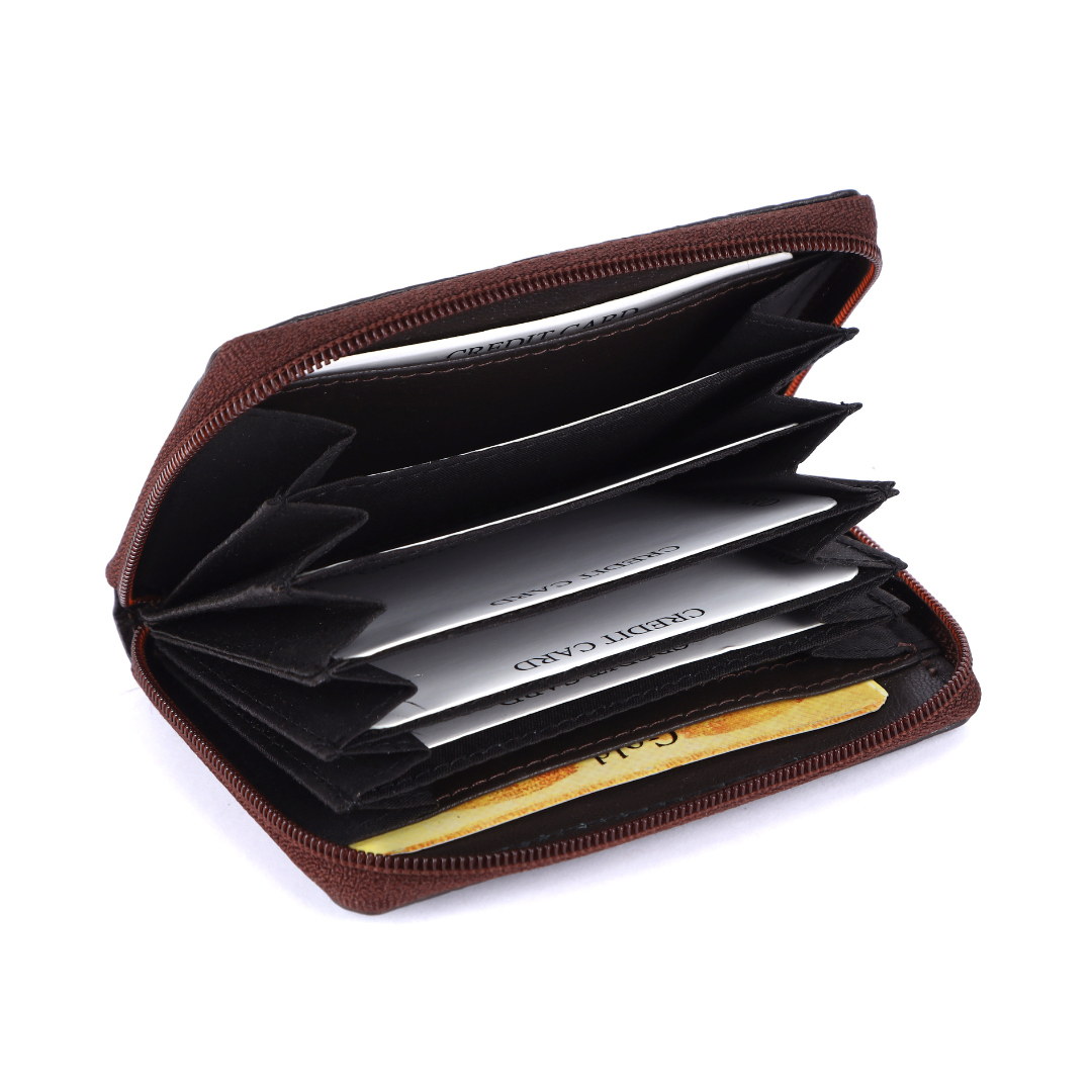 Genuine Leather Card Holder Wallet with Chain Closure | Unisex Zip-Around Wallet with 12 Card Slots & Cash Compartments