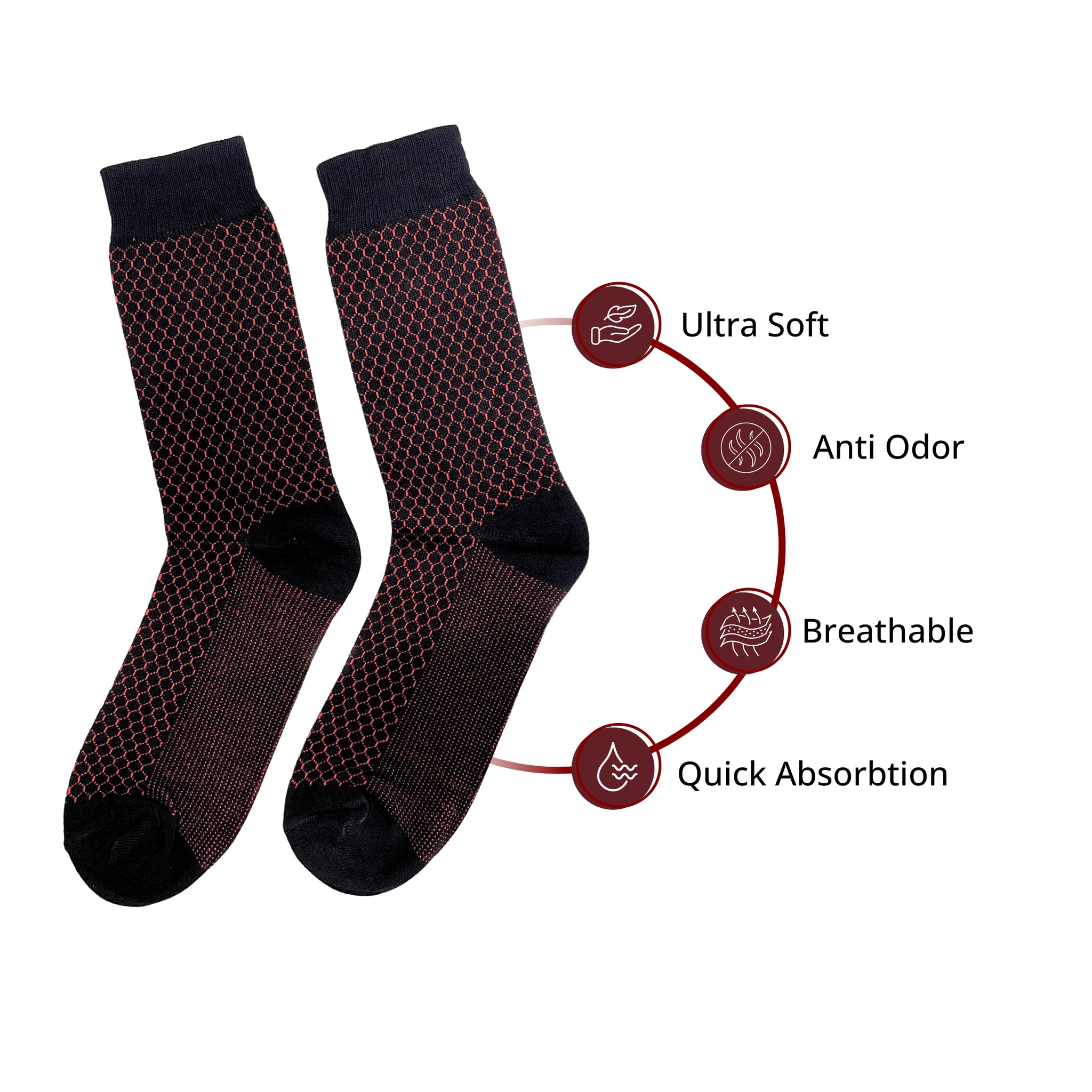 SuperGeneriX Bamboo Calf-Length Socks for Men, Pack of 3, Striped Red, Black, and Blue Socks, Odor-Free, Breathable, Antibacterial, Cushioned Base for Comfort, Luxuriously Soft and Durable