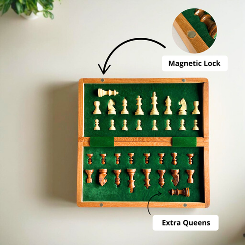 SuperGeneriX Wooden Chess Board | Handcrafted Chess Set | Magnetic Pieces | Foldable Board | Chess Board for Adults & Kids | Strategy Game | Easy to Carry