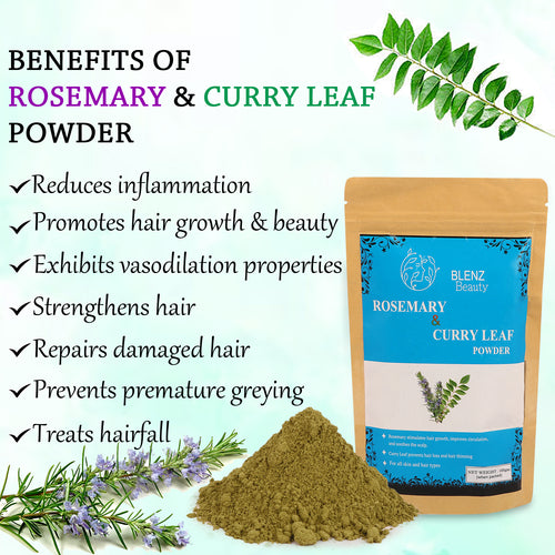 Organic Rosemary & Curry Leaf Powder, Natural Scalp Care Treatment for Healthy Hair, Suitable for All Hair Types (100g)