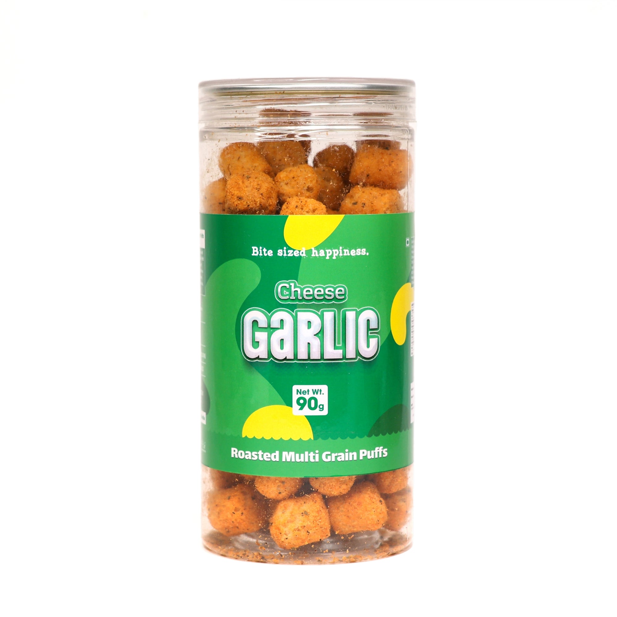 Crack A Nut's Cheese Garlic Roasted Multi-Grain Puffs, Savory & Healthy Snack, Packed with Protein & Low in Sugar, Lightly Roasted Multi-Grain Goodness, Perfect for Cravings & Guilt-Free Indulgence, 100g.