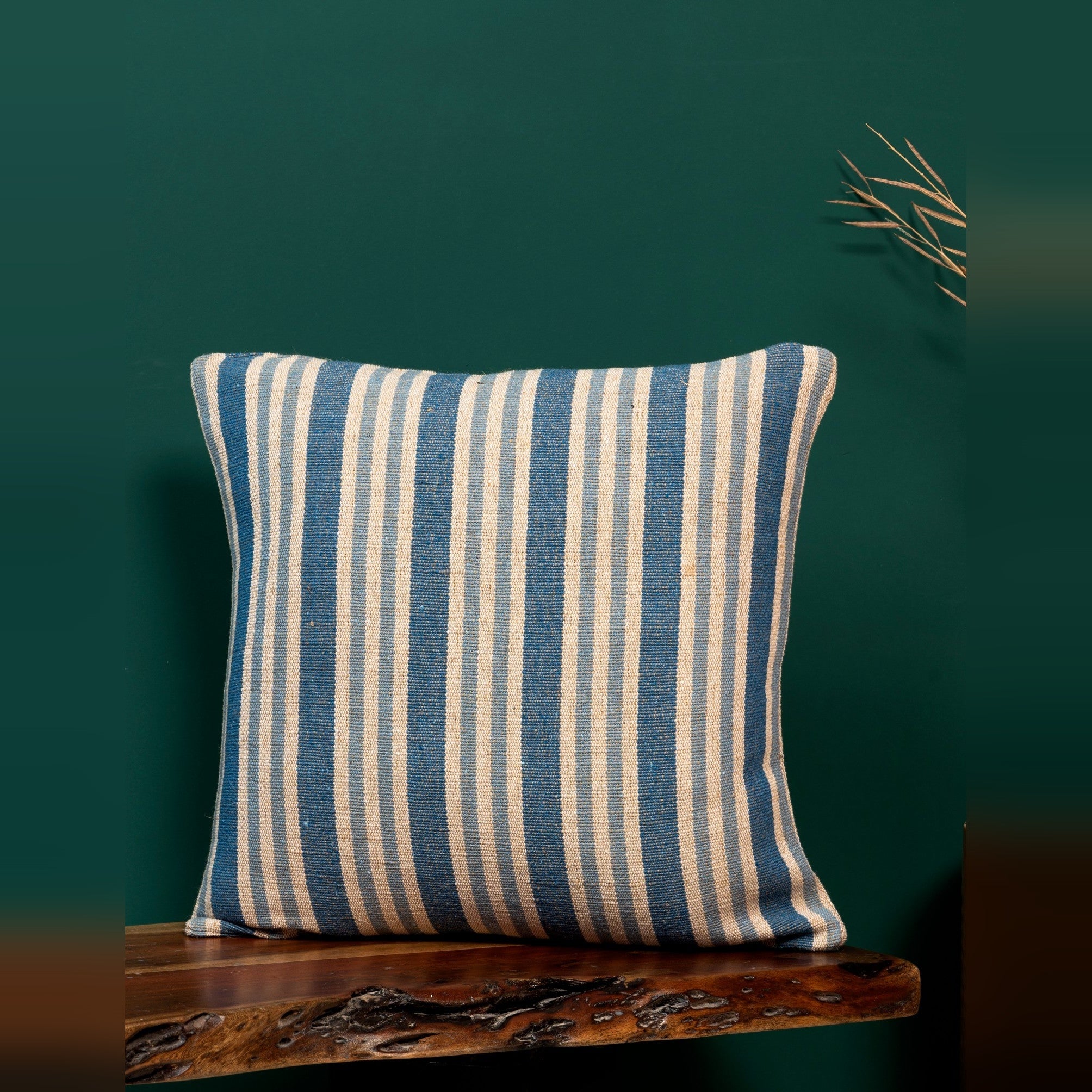 Farmhouse Blue Stripe Cushion Cover – Weather-Resistant, Durable, UV-Resistant, Quick-Drying, Stylish, Versatile for Indoor/Outdoor Use, Offers Long-Lasting Strength with Rustic Countryside Charm, Perfect for Sofas, Chairs, and Patios (Set of 2)