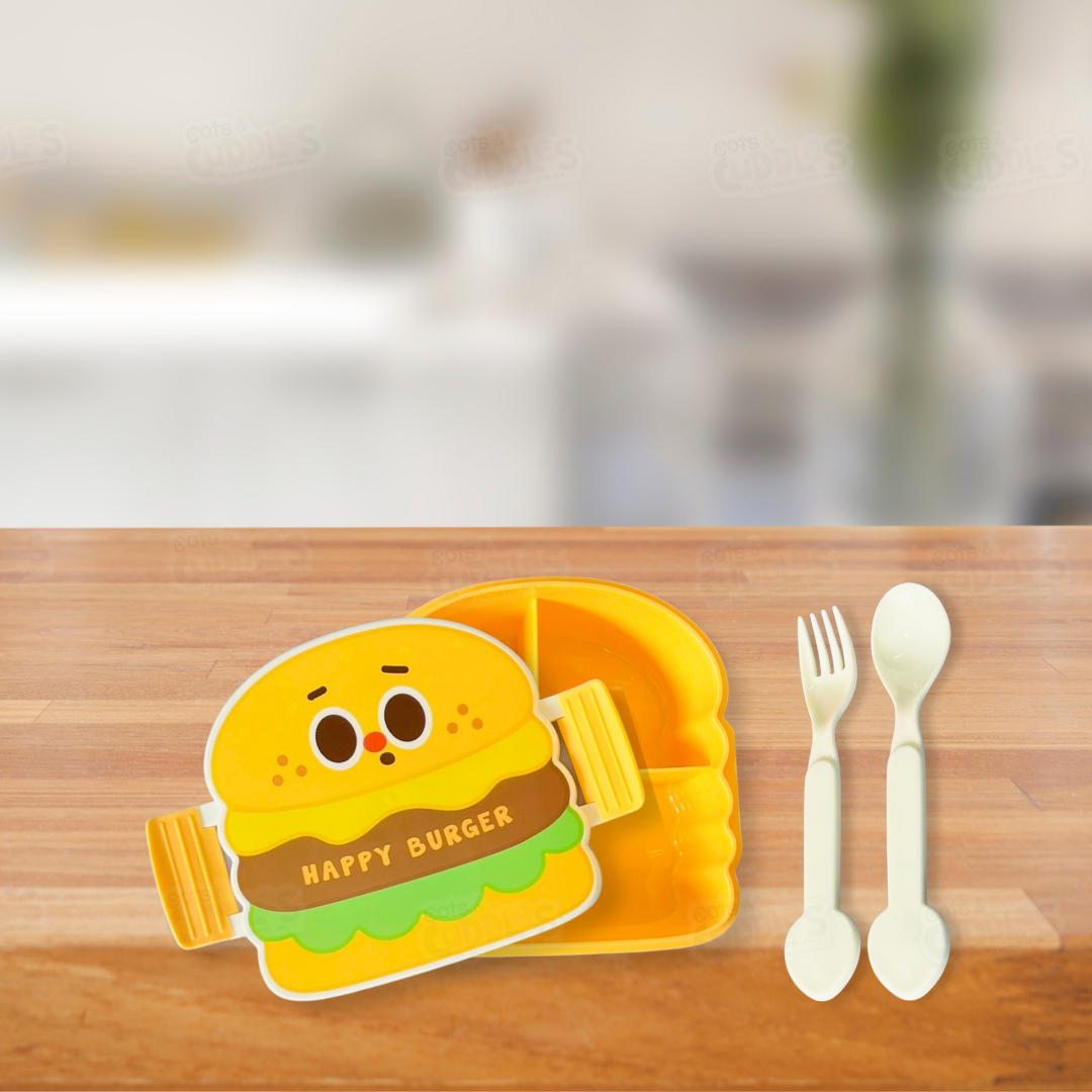 Cute Fast Food Design Plastic Lunch Box for Kids with Spoon and Fork (Burger)