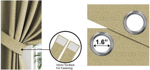 Casableu Lasa Polyester Eyelets (Steel) Blackout Curtains with Tie Back, Bedroom Living Room