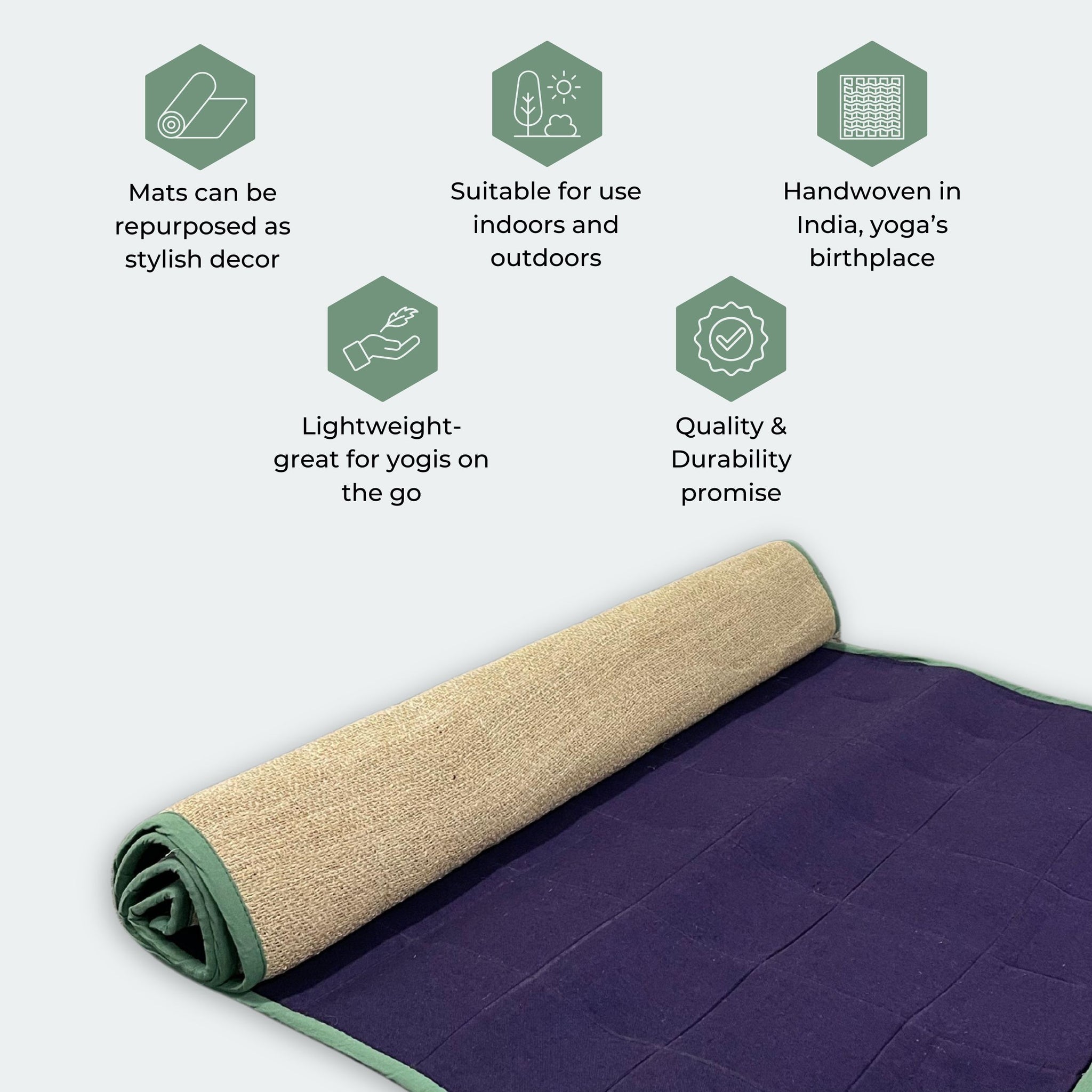 100% Hemp Yoga Mat with Recycled EVA Foam Lining | Handwoven Eco-Friendly Yoga Mat with Lightweight Design & Indoor/Outdoor Use