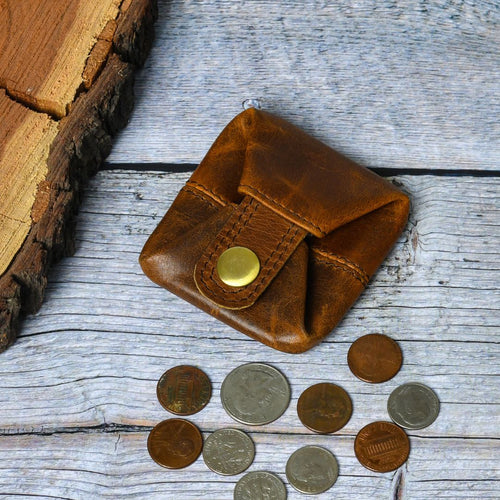 Leather Coin Purse Change Holder Pouch Pocket Wallet for Men, Vintage Brown (Pack of 1)