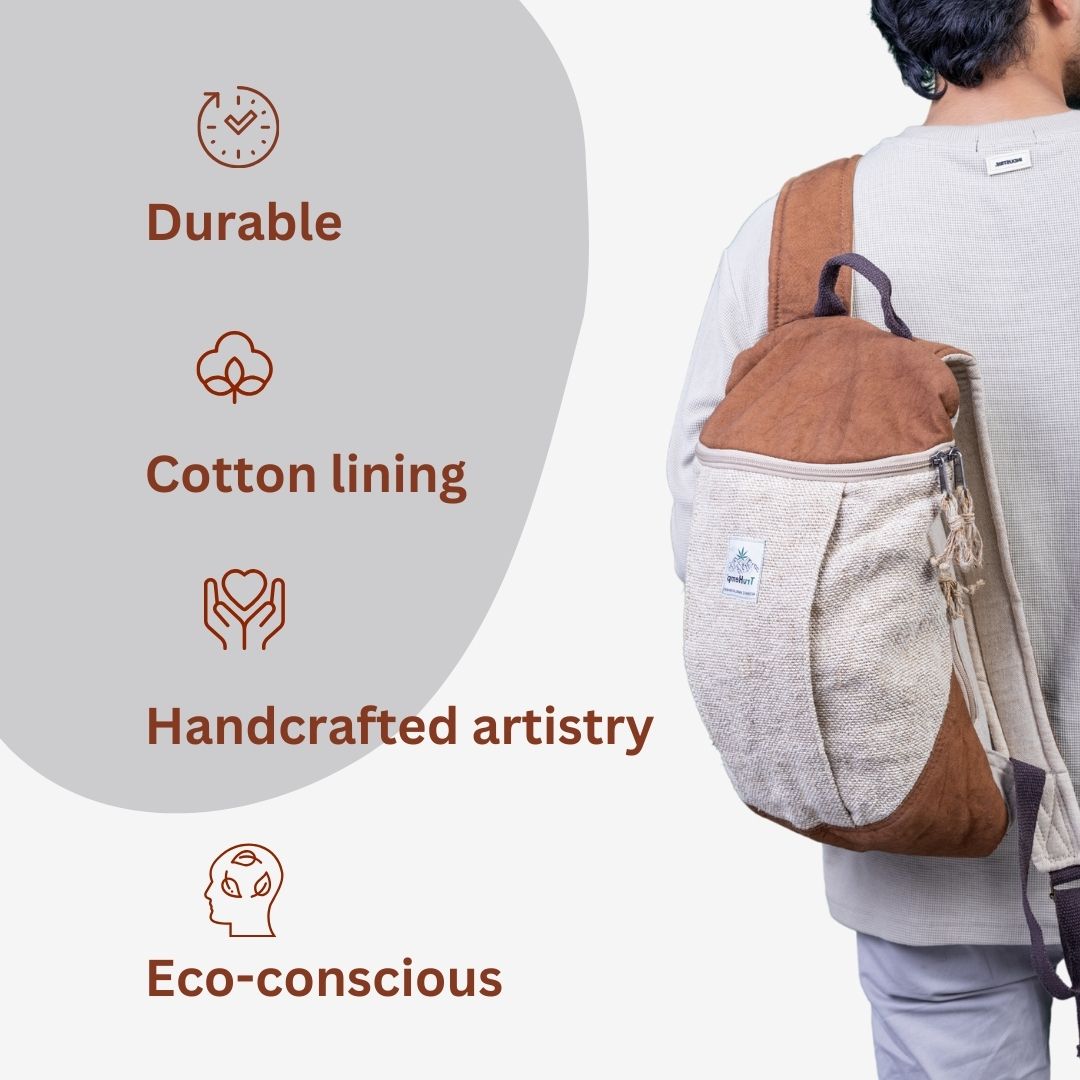 TruHemp Handcrafted Hemp Backpack with Cotton Lining, Spacious Multi-Pocket Daypack for Work, Hiking, Beige Color – Durable and Stylish Travel Backpack for Men & Women