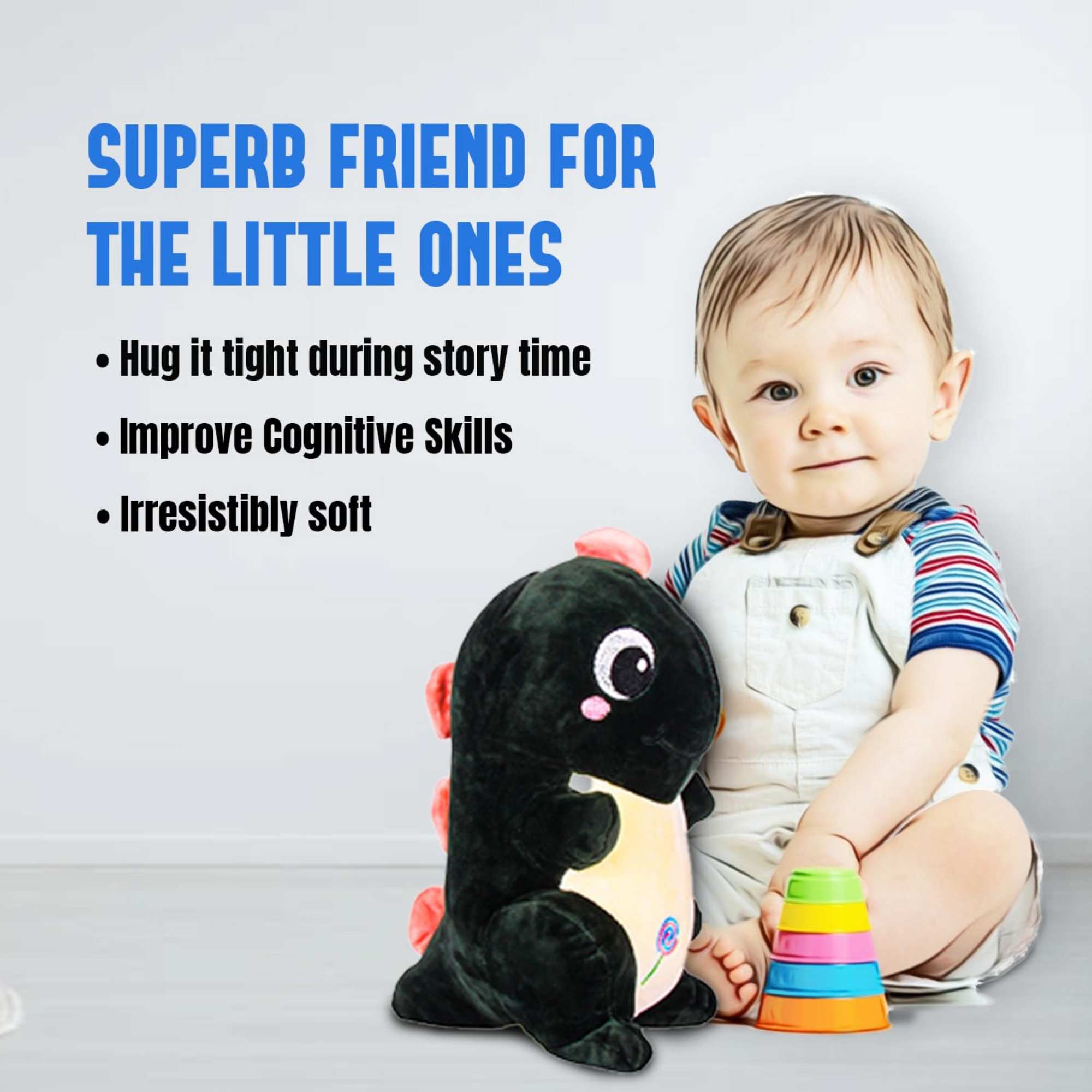 Dinosaur Plush Toy with 100% Cotton Fiber | Soft Cuddly Toy for Kids with Non-Toxic & Durable Design