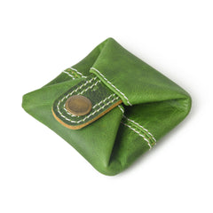 Slim Full Grain Leather Green Mini Coin Pouch for Men Women