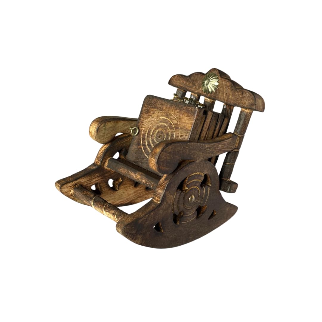 Rustic wooden coaster set shaped like a rocking chair, perfect for adding a touch of charm to your home decor.