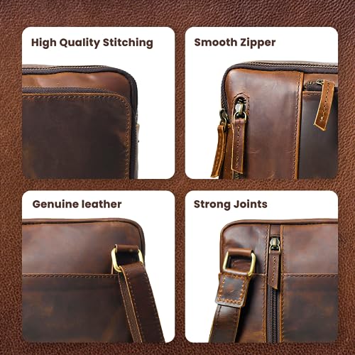 Stylish genuine leather mini messenger bag for men with adjustable strap and four zipper pockets. Perfect for office or travel.