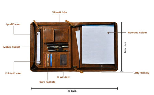 Brown Premium Leather Padfolio with Card and Pen Holders