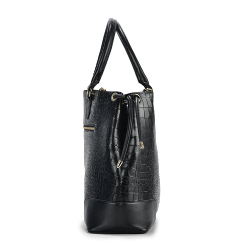 Utility Black Croc Leather Tode Bag, Premium Quality Leather, Spacious and Stylish Design, Ideal for Work and Travel