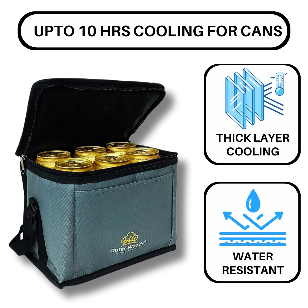 Outer Woods Insulated 6 Can Cooler Bag | Fits 6 x 500ml Beer Cans | Keep Cans Cool for up to 10 Hrs | with 2 Units of Ice Gel Packs