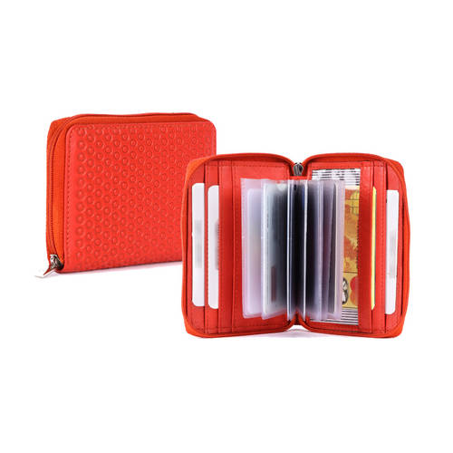 Genuine Leather Card Holder with 16 Card Slots | Unisex Zip Around Wallet with RFID Protection