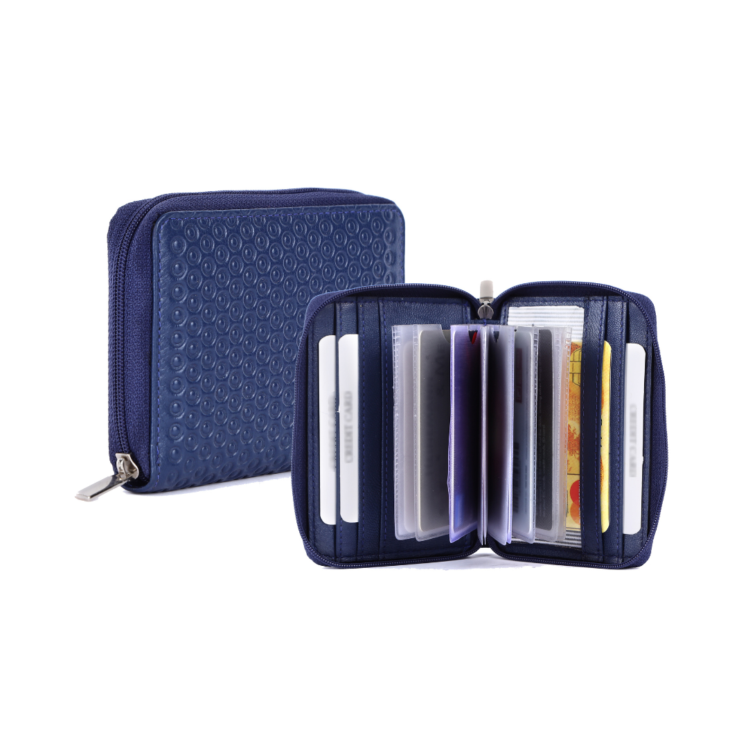 Genuine Leather Card Holder with 16 Card Slots | Unisex Zip Around Wallet with RFID Protection