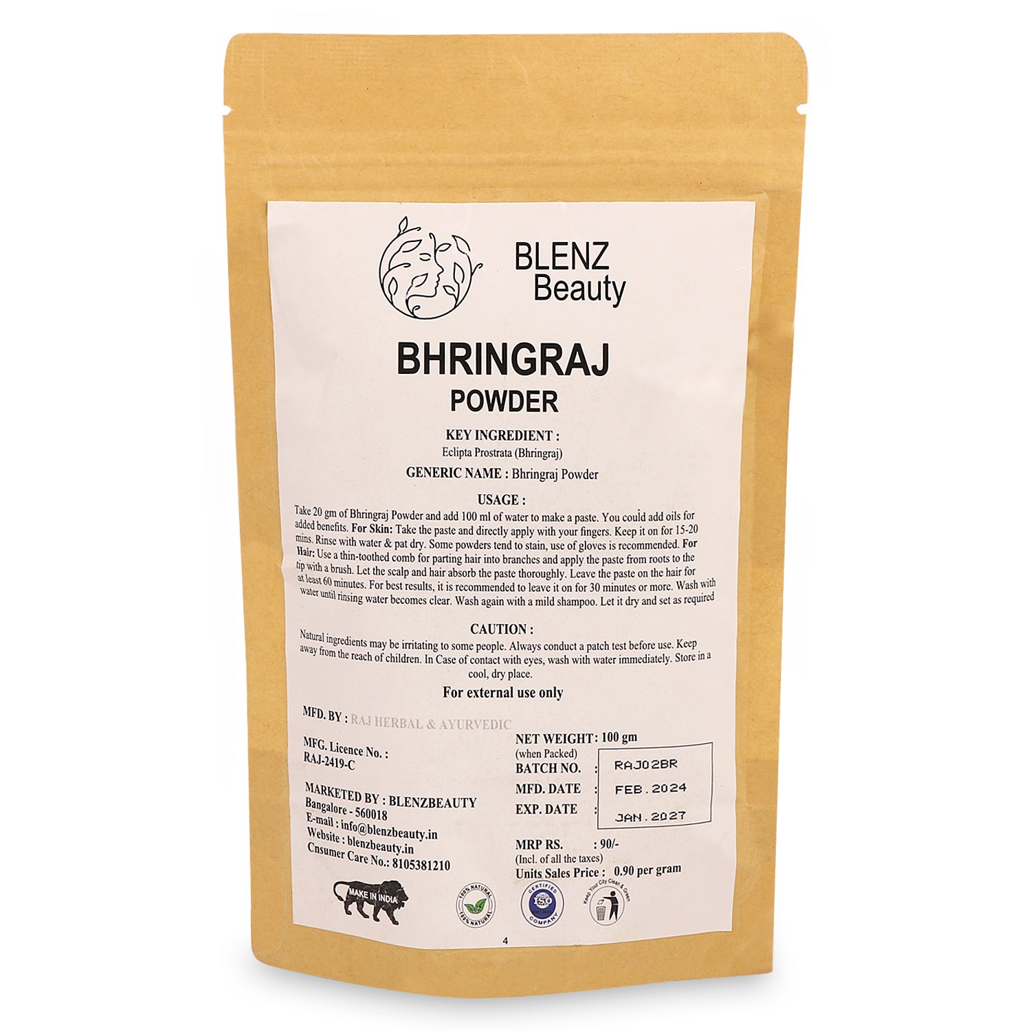 Bhringraj Powder for Skin & Hair Care, Eclipta Prostrata, Skin Healing Powder, Natural Skin Soothing Remedy & Treatment (100gm)