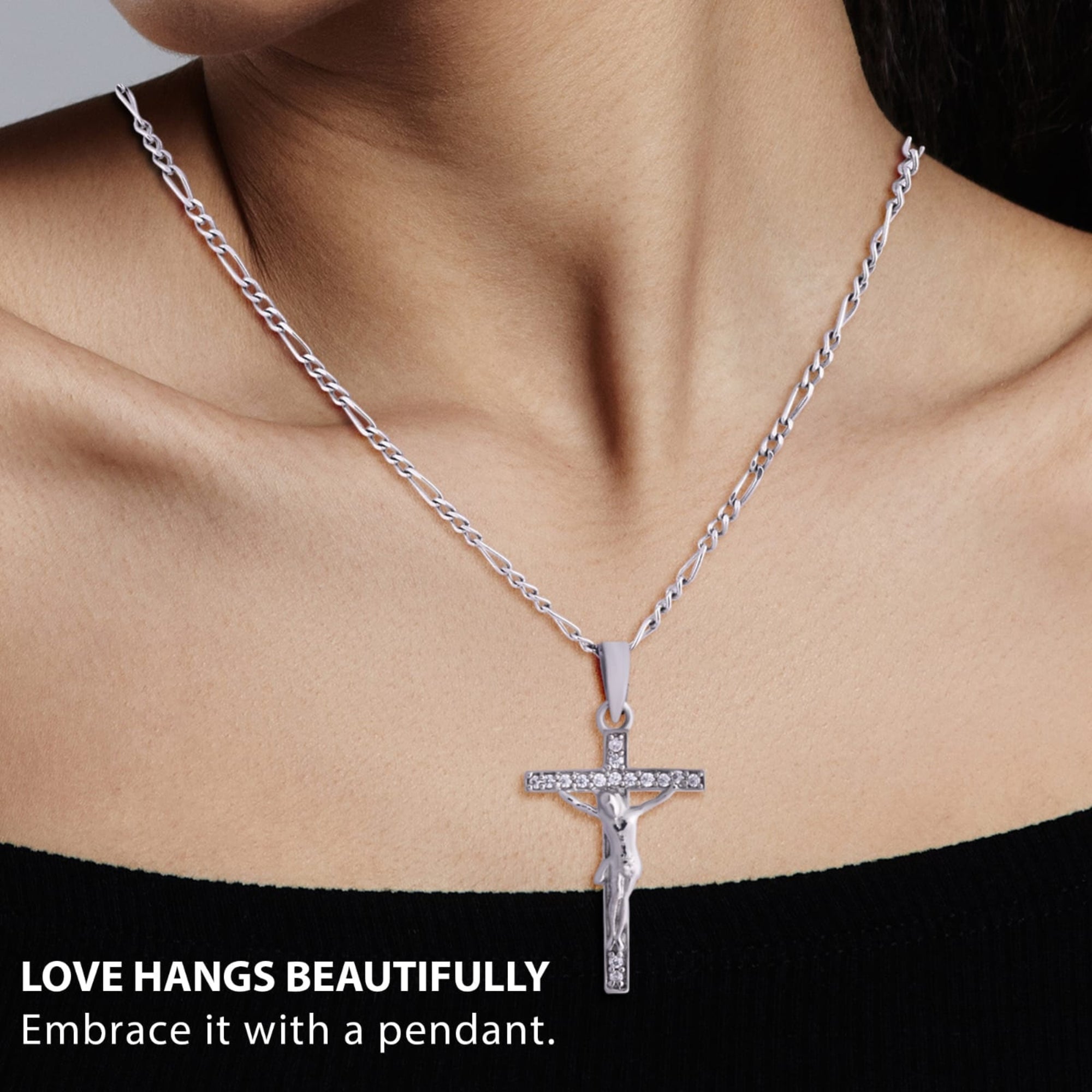 Sterling Silver Cross Pendant, Zirconia Inlay Necklace for Women, Pendant with Chain, Jewelry Gift, Perfect Gift for Her