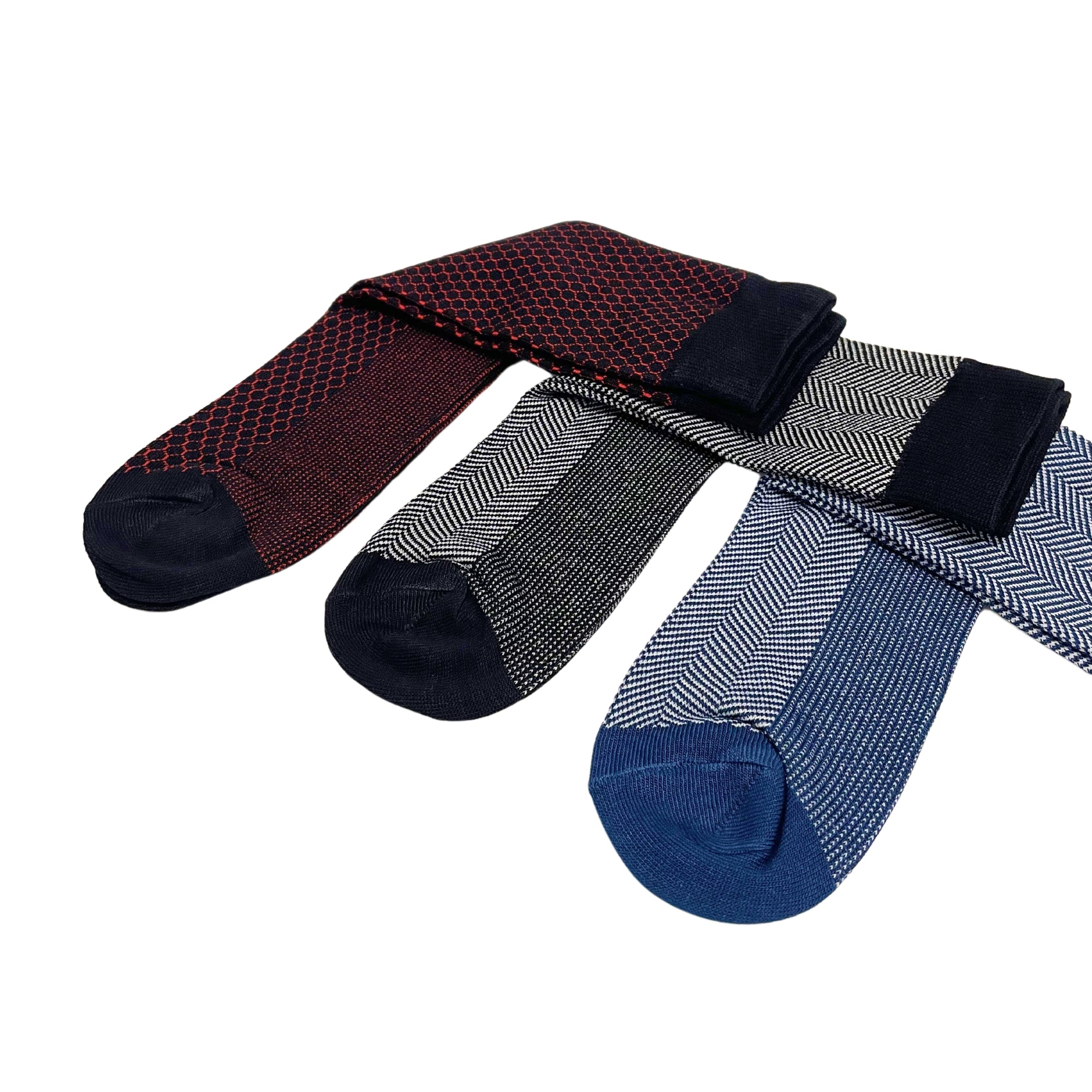 SuperGeneriX Bamboo Calf-Length Socks for Men, Pack of 3, Striped Red, Black, and Blue Socks, Odor-Free, Breathable, Antibacterial, Cushioned Base for Comfort, Luxuriously Soft and Durable