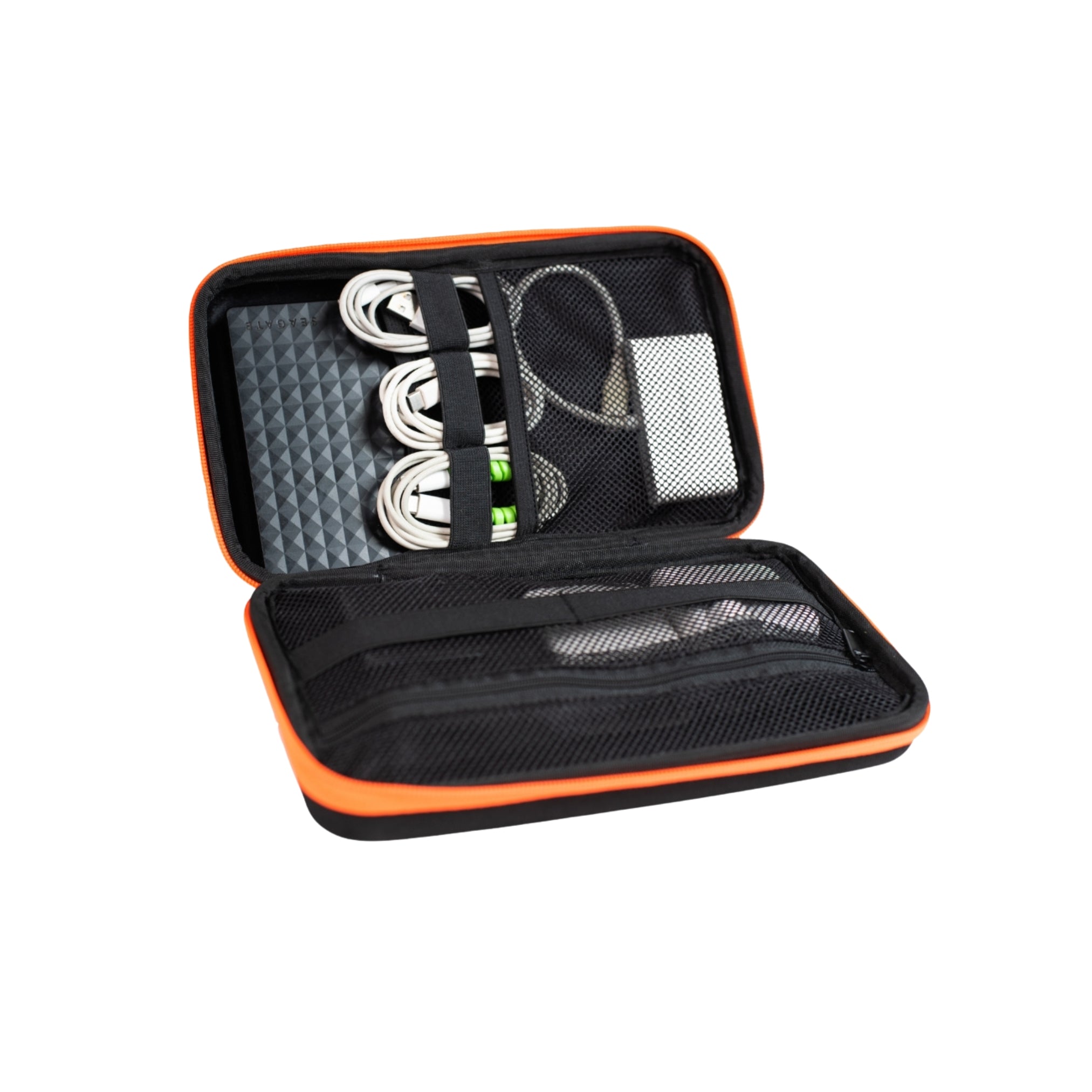 Organisateur de kit technique avec coque de protection rigide | Étui pour accessoires techniques adapté aux voyages avec boucles élastiques pour câbles, chargeurs et cartes SD