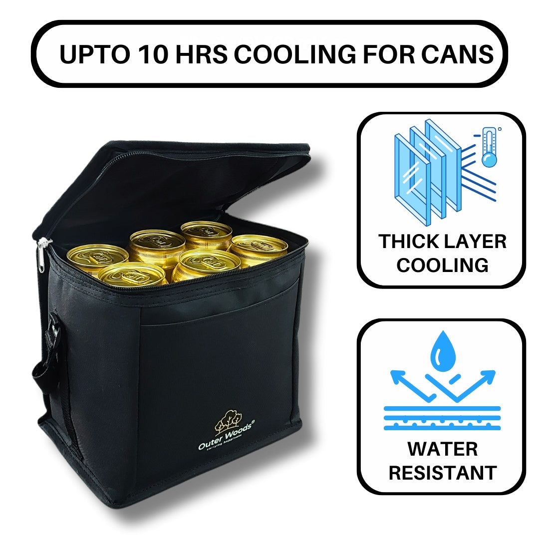 Outer Woods Insulated 6 Can Cooler Bag | Fits 6 x 500ml Beer Cans | Keep Cans Cool for up to 10 Hrs | with 2 Units of Ice Gel Packs