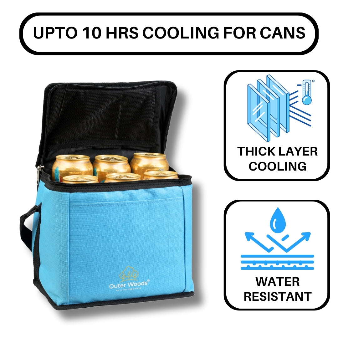 Outer Woods Insulated 6 Can Cooler Bag | Fits 6 x 500ml Beer Cans | Keep Cans Cool for up to 10 Hrs | with 2 Units of Ice Gel Packs