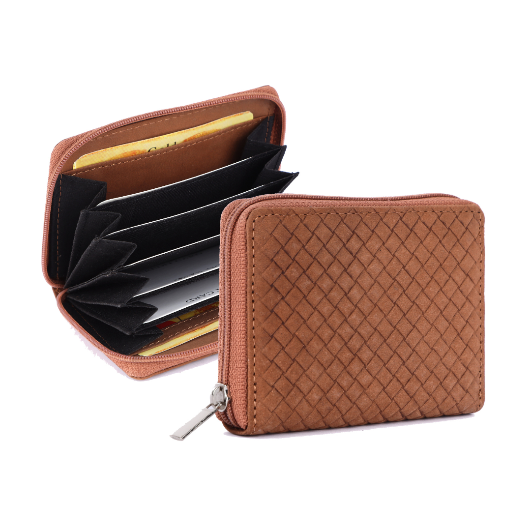 Genuine Leather Card Holder Wallet with Chain Closure | Unisex Zip-Around Wallet with 12 Card Slots & Cash Compartments