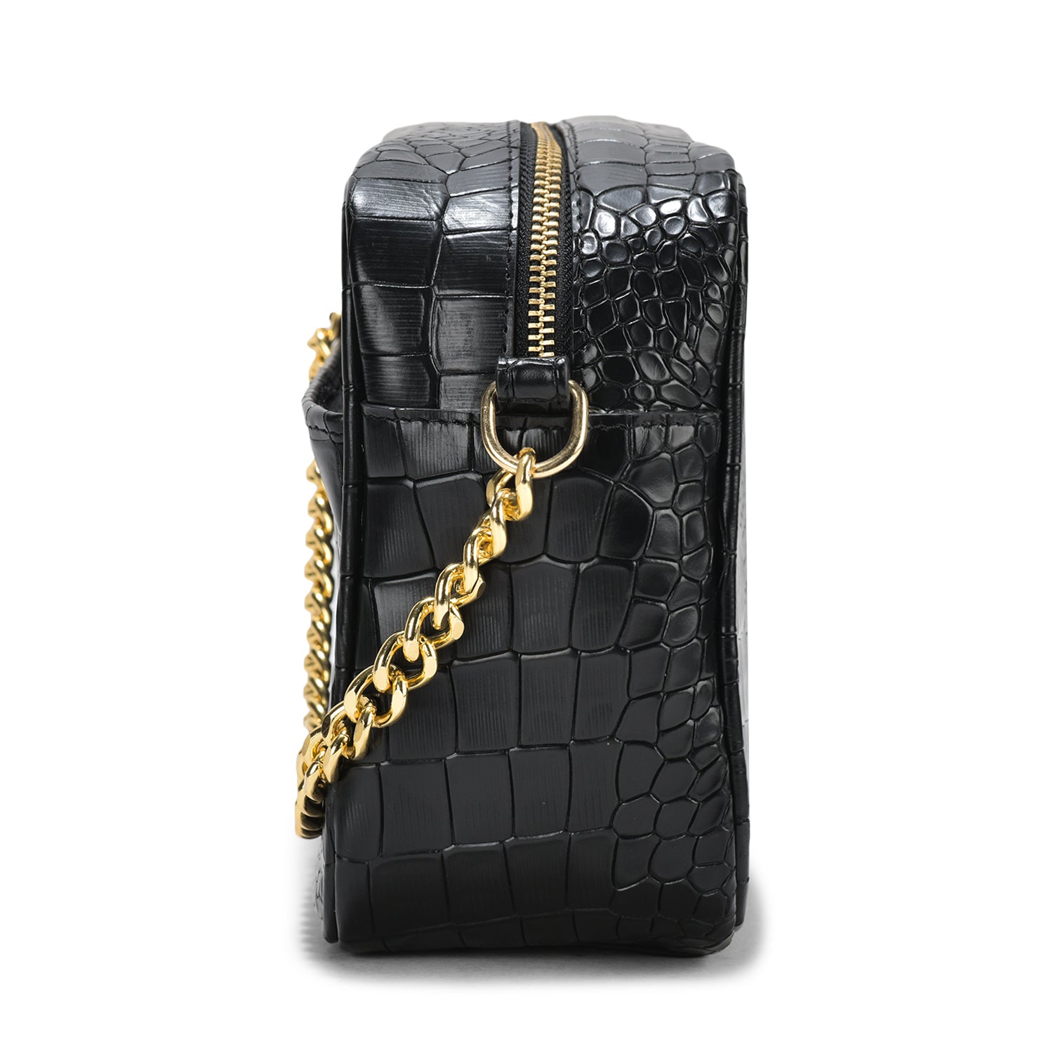 Genius Croc Leather Cross Body, Elegant Black Leather, Compact and Stylish, Ideal for Daily Use (Black)