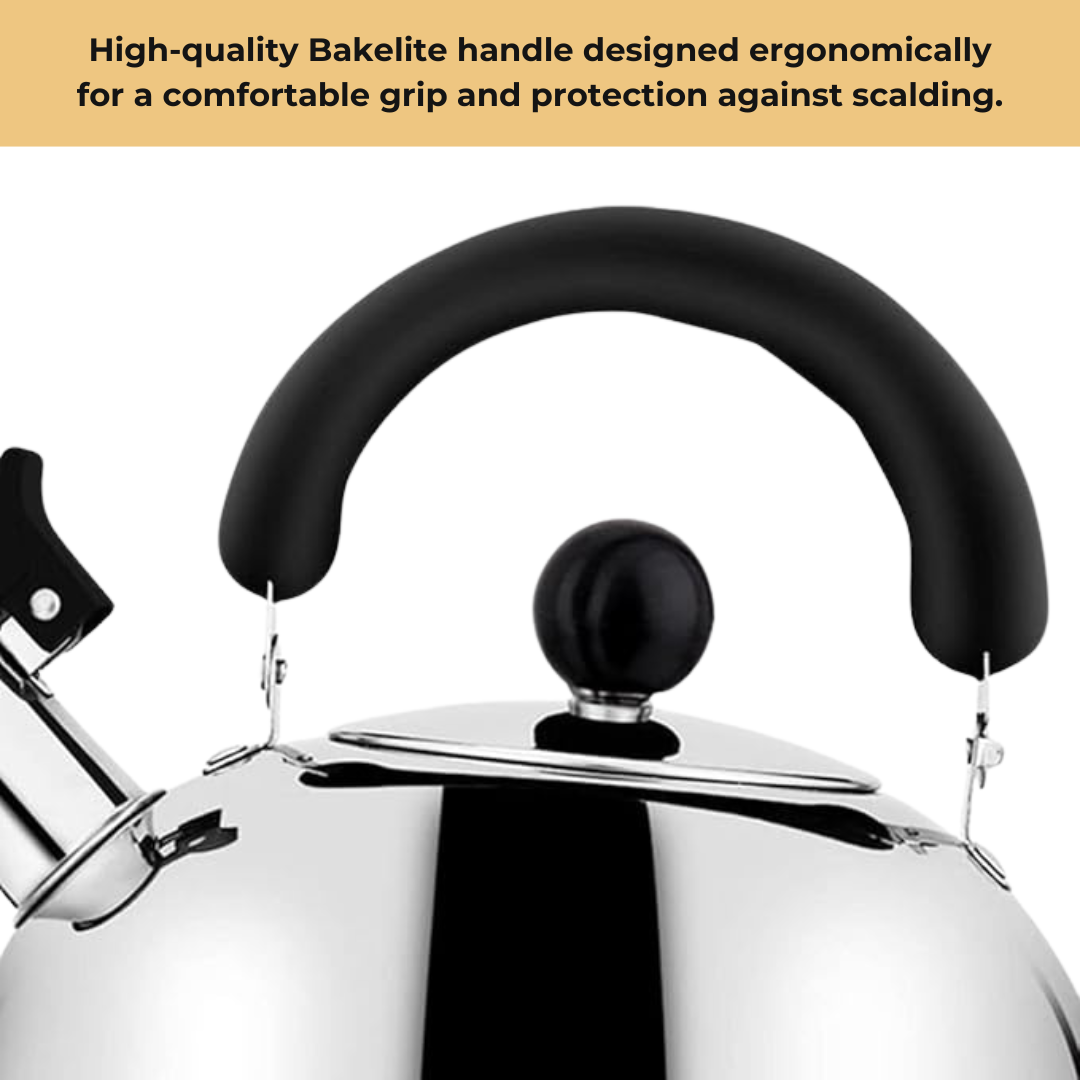 Stainless Steel Whistling Tea Kettle for Camping & Indoor Use | Fast Boiling Water Kettle with Heat-Resistant Ergonomic Handle | 2.1 Quart (2L) Capacity - Silver